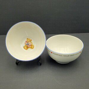 Retroneu Land That I Love Soup Cereal Bowls Patriotic Teddy Bear Pedestal Bowls